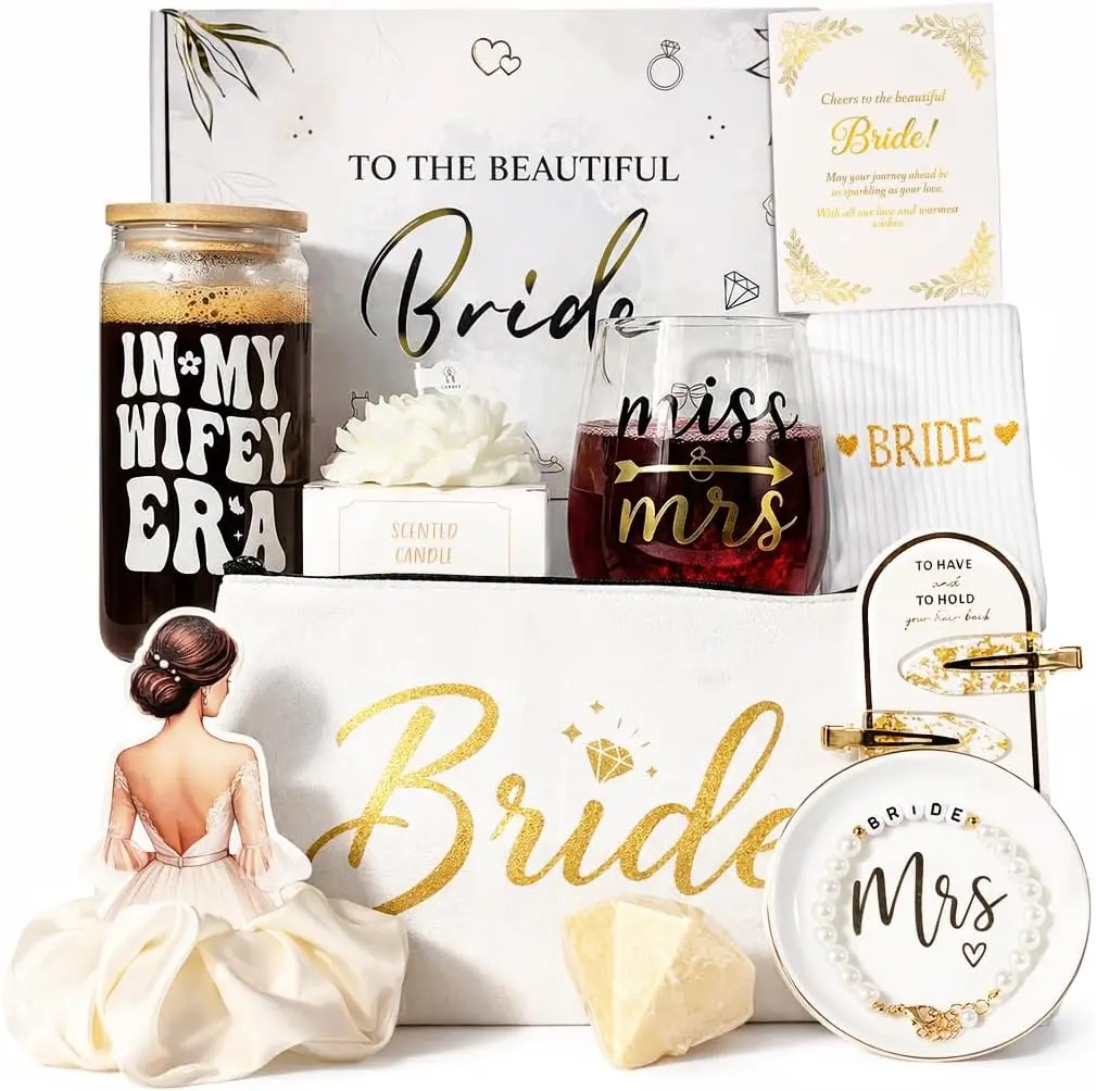 Bridal Shower Gifts for Bride-to-Be Gift Set for Her, Engagement & Wedding Gift Box for Future Mrs, Wifey Bridal Accessories Gift Basket with Cup