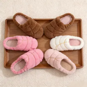 Concha Cute Bread Slippers for Women MenMexican Concha Pantuflas Slippers Soft PlushMemory Foam House Slippers , Casual, Round ToePull-On