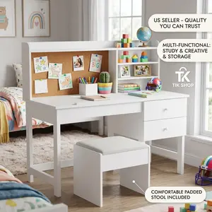 Garvee Kids Desk And Chair Set Wooden Study Table With Adjustable Tilt Desktop Drawers And Cork Board For Boys Girls Ages 3-8