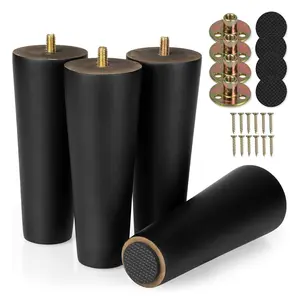 4pcs-Pack Solid Hardwood Furniture Legs, Mid-Century Style  Matte Black, Perfect for Couches, Dressers, Chairs, and Cabinets, Screws