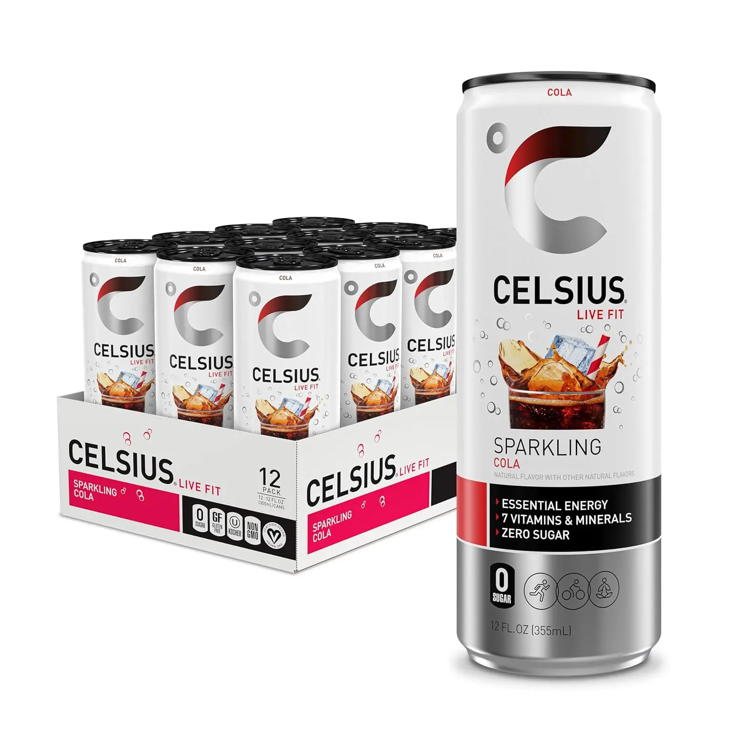 Sparkling Cola, Sugar Free Energy Drink, 12 Fl Oz (Pack of 12) Sport Flavor