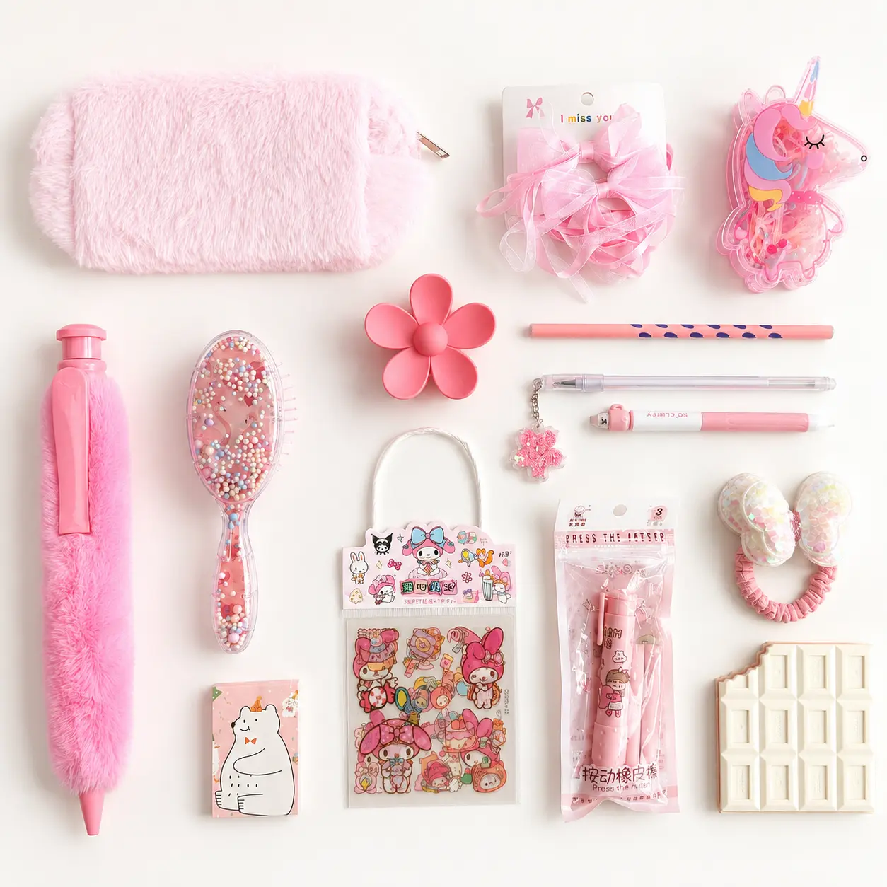 Strawberry Milk Set Fluffy Pencil Case Cute Staionery for her