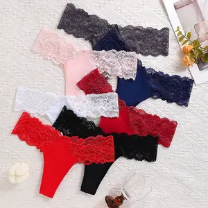 7pcs Women Thongs Low Waisted Lace Underwear Random Colors Soft Comfortable Breathable Daily Special Occasions Gifts  Gifts