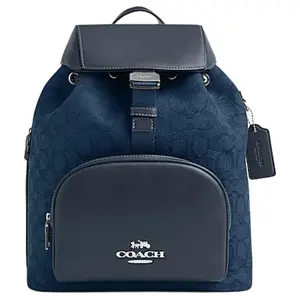 COACH PACE 27 Classic Logo Fabric and Leather Backpack, Large Size, Unisex Denim Color
