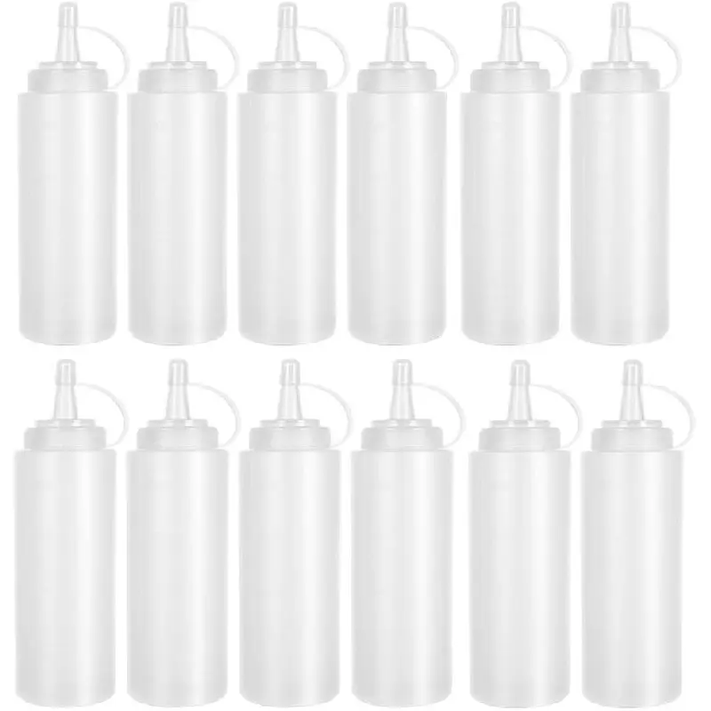 12 Pack 8 oz Plastic Squeeze Bottles Multipurpose Squirt Bottles for Ketchup,Condiments,BBQ Sauce,Dressing,Barbecue,Grilling,Crafts,Syrup and More