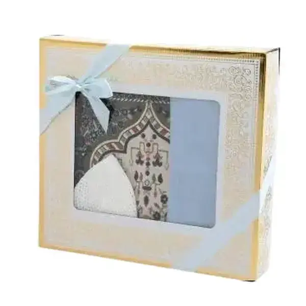 Embroidered Islamic Prayer Gift Set with Lined Mat, Cotton Scarf & Kuka Wood Tasbih - Birthday, Dowry & Engagement Present, Embroidery, Mother’s Day, Unisex, Machine Wash, All Seasons, Cashmere, 70 × 110 Cm, 8 Mm Round Kuka Wood, Hajj & Umrah Gifts, One S