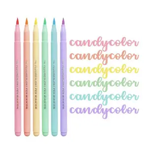 Set of 6 Soft Brush Fluorescent Markers, Art & Calligraphy Pastel Highlighters, School Supplies Set, Ideal for Drawing & Writing