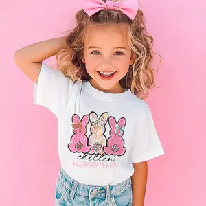 Chillin With My Peeps Easter Bunny Graphic Youth & Adult T-Shirt, Cute Pink Rabbit Trio Design Tee Spring Holiday Outfit Bunny Lover Gift Trendy Shirt, Youth Girl shirt, Easter day shirt, Birthday Gift