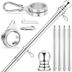 House Flag Pole,  5 FT Metal Spinning Flagpole Kit, 1"  Free Stainless Steel Flag Pole with 360? Flagpole Rings for Outside House Porch Residential Wall Mount for 3x5 Flag, Without Bracket