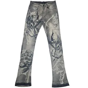 WAIMEA MEN'S VINTAGE GREY ANGEL RPINT STACKED JEANS M8567D