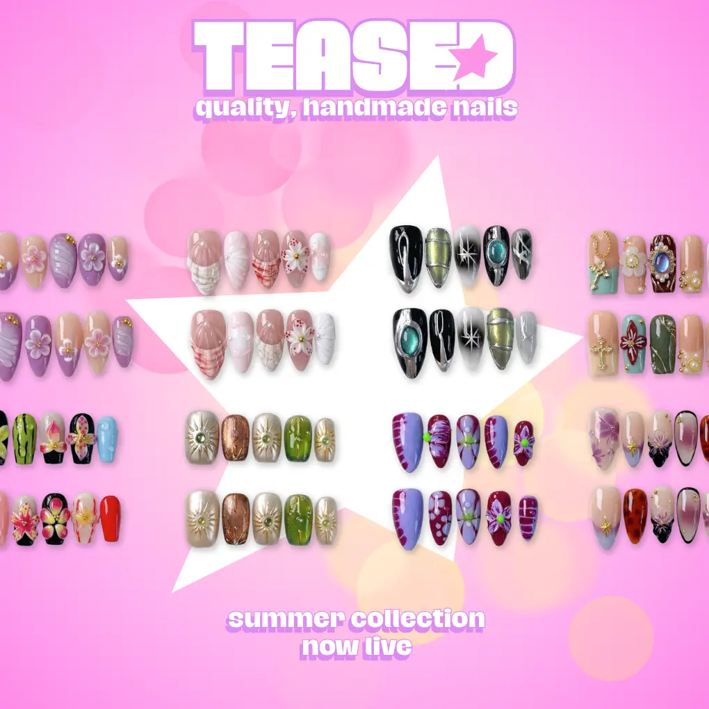Teased Nails Summer Collection - Handmade 3D Press-On Nails and Press on Kit | Long Lasting, Reusable, Salon-Quality