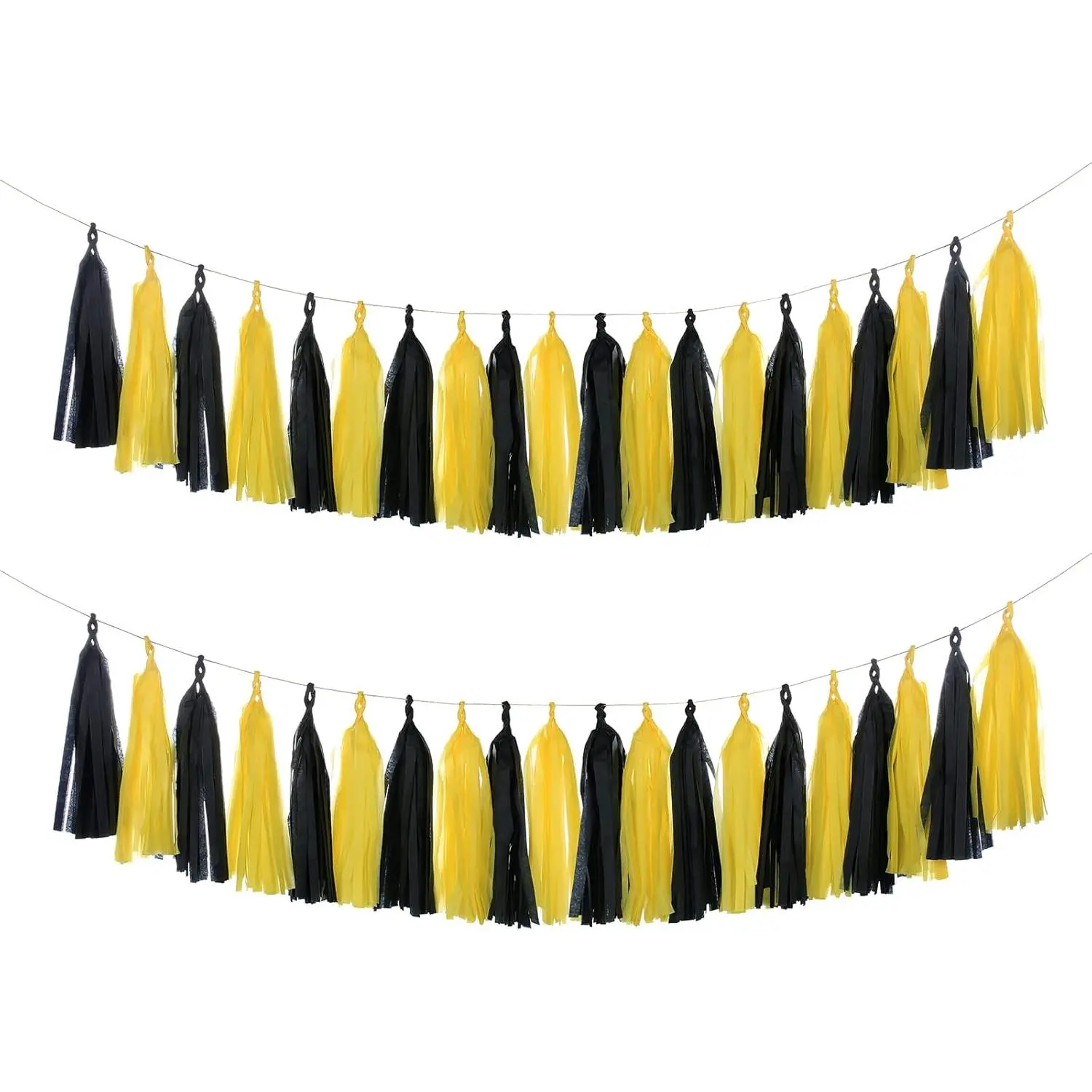 20pcs Yellow Black Tissue Paper Tassel Garland, DIY Hanging Paper Ornaments, Festive Decorations for Bee Day Party, Batman Birthday Celebration