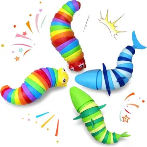 Shake Slug Toy, Sensory Slug Toys for Kids and Adults, 2 Pack Rainbow Worm Stress Relief, Autism Sensory Toy, Essential Travel Toy