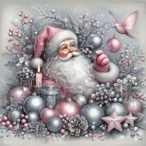 5D DIY Full Drill Round Diamond Painting - Diamond Art Craft Kit Santa Claus, Pink Ornaments, Pinecones Mosaic, Canvas, Handcraft - DIY Wall Decor, Perfect for Halloween and Christmas, Independence Day, Birthdays, and Anniversary Gifts