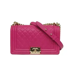 Pre-owned CHANEL leather Tote Bags 【DIZ】 Leboy Medium 25cm Fuchsia Grained P226359785