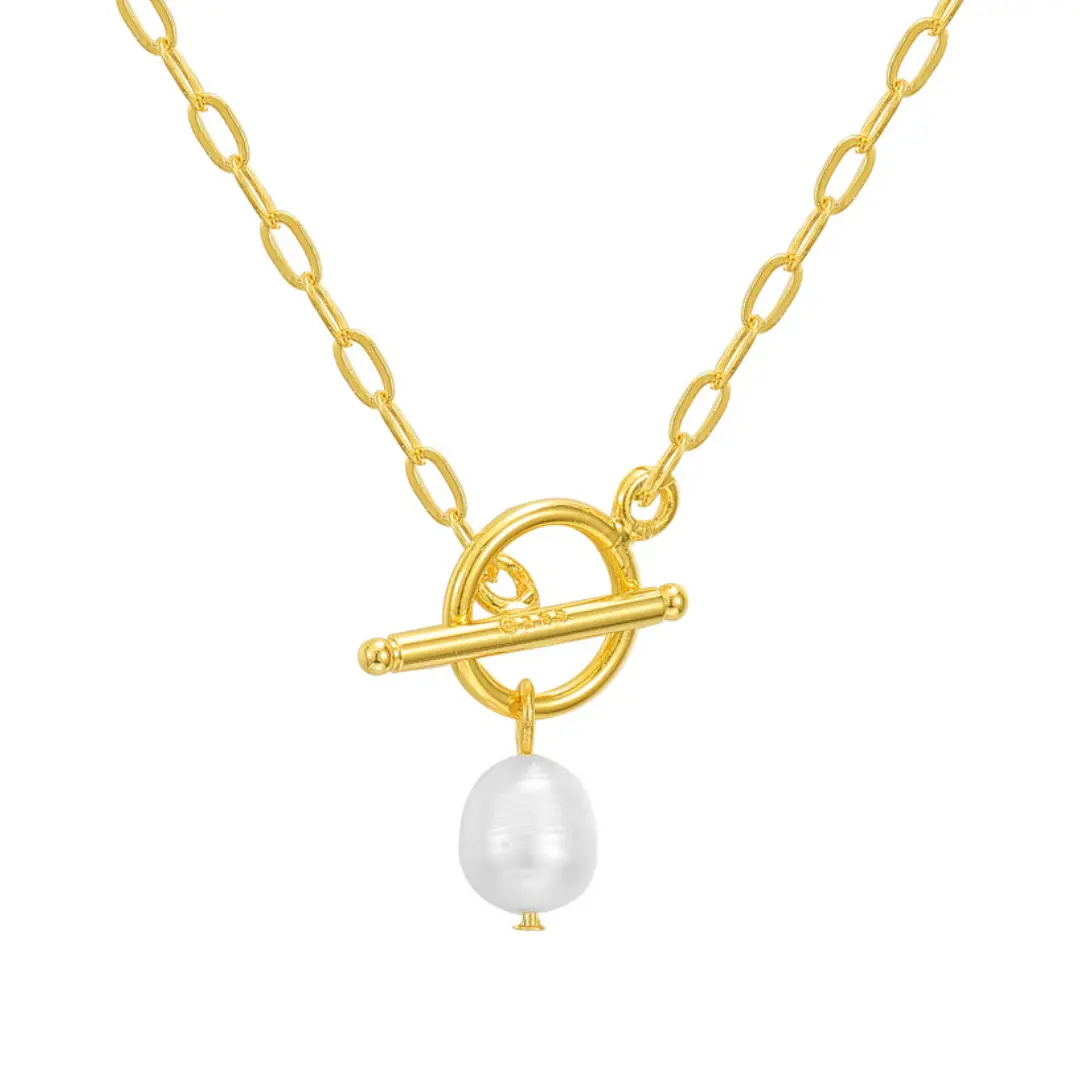Evry Jewels You're The One Necklace - Pearl Pendant on Thin Link Chain with Toggle Clasp, Elegant Gold/Silver Plated Jewelry for Women
