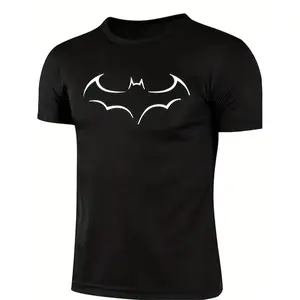 2024 Trendy Loose Fit Bat Print T Shirt For Men Stylish Summer Short Sleeve Casual Black Tee