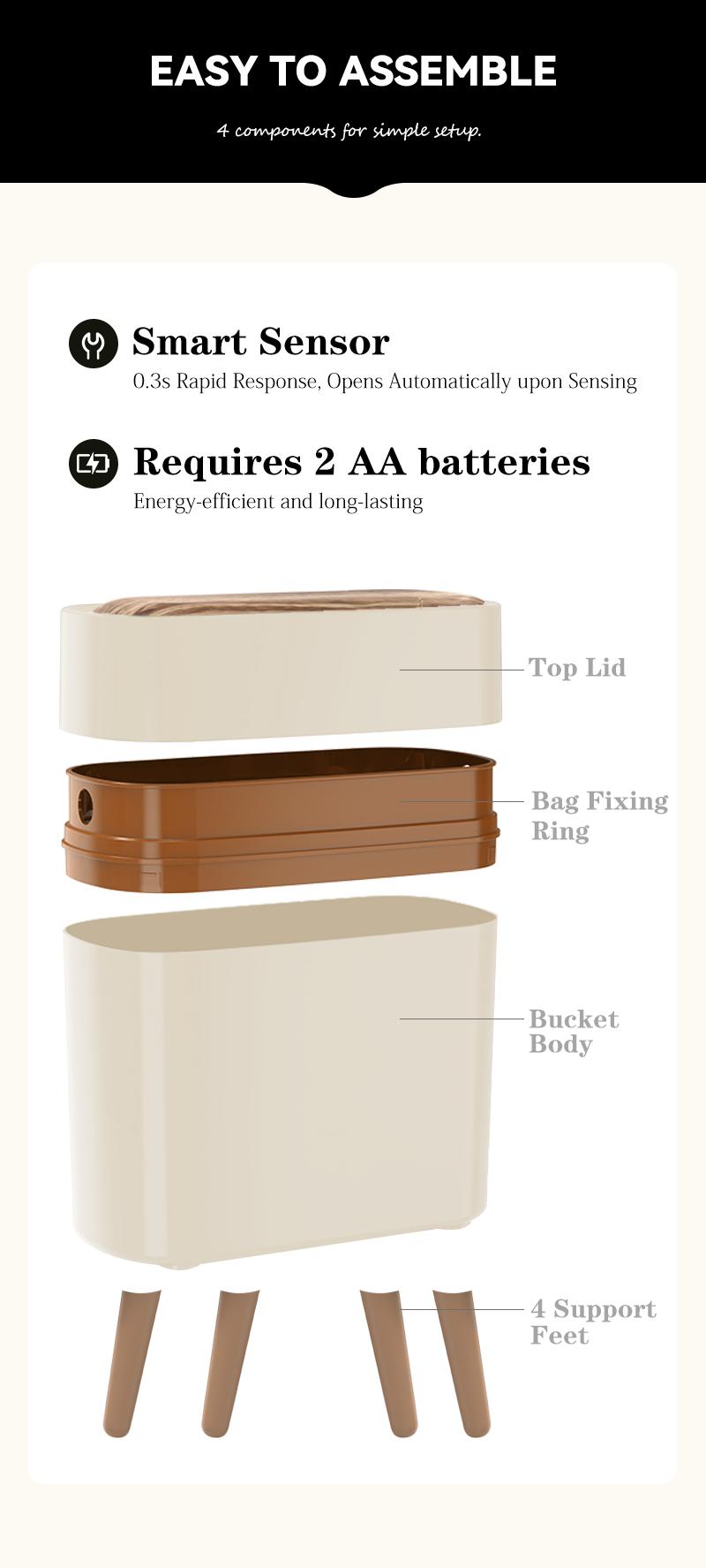 Pukomc Smart Sensor Trash Can with Wood Grain Lid, Automatic Motion Sensor Garbage Bin for Kitchen, Bathroom, Office