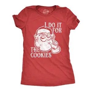 Womens I Do It for The Cookies T Shirt Funny Xmas Santa Claus Sweet Treat Lovers Tee for Ladies Funny Womens T Shirts Cute Vintage Fashion Casual Ladies T-Shirt Gift Christmas Tops for Women Funny Food Top Red -