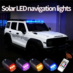 RGB Solar LED Flashing Light Strips with Remote Control, Car Roof Warning Anti-Collision Indicator Lights for Cars Trucks Suvs