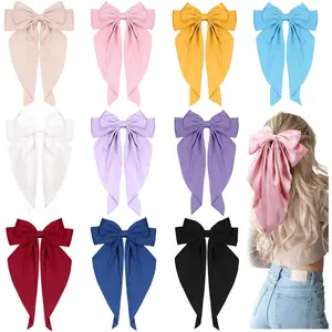 10Pcs Hair Bows for Women, Big Bow Hair Clips for Girls, Silky Satin Hair Bows Clips Oversized Long Tail, Large Hair Barrettes Cute Aesthetic Hair Accessories - Home Improvement.