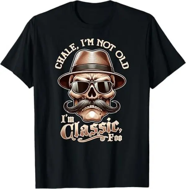Men's Graphic T-Shirt, Playful 'I'm Not Old, I'm Classic' Lowrider Cartoon Print, 100% Cotton Casual Short Sleeve Top, Tshirt