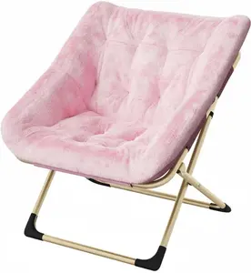 Foldable Moon Chair made of faux fur – Comfortable lounge chair for adults and teenagers – Sturdy metal frame – Perfect as a reading or accent chair – Space-saving for bedrooms,Pink