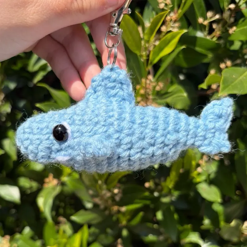 Crochet Shark Keychain, Handmade, Fish, Blue, Gray Great White, great for bags and backpacks, accessories