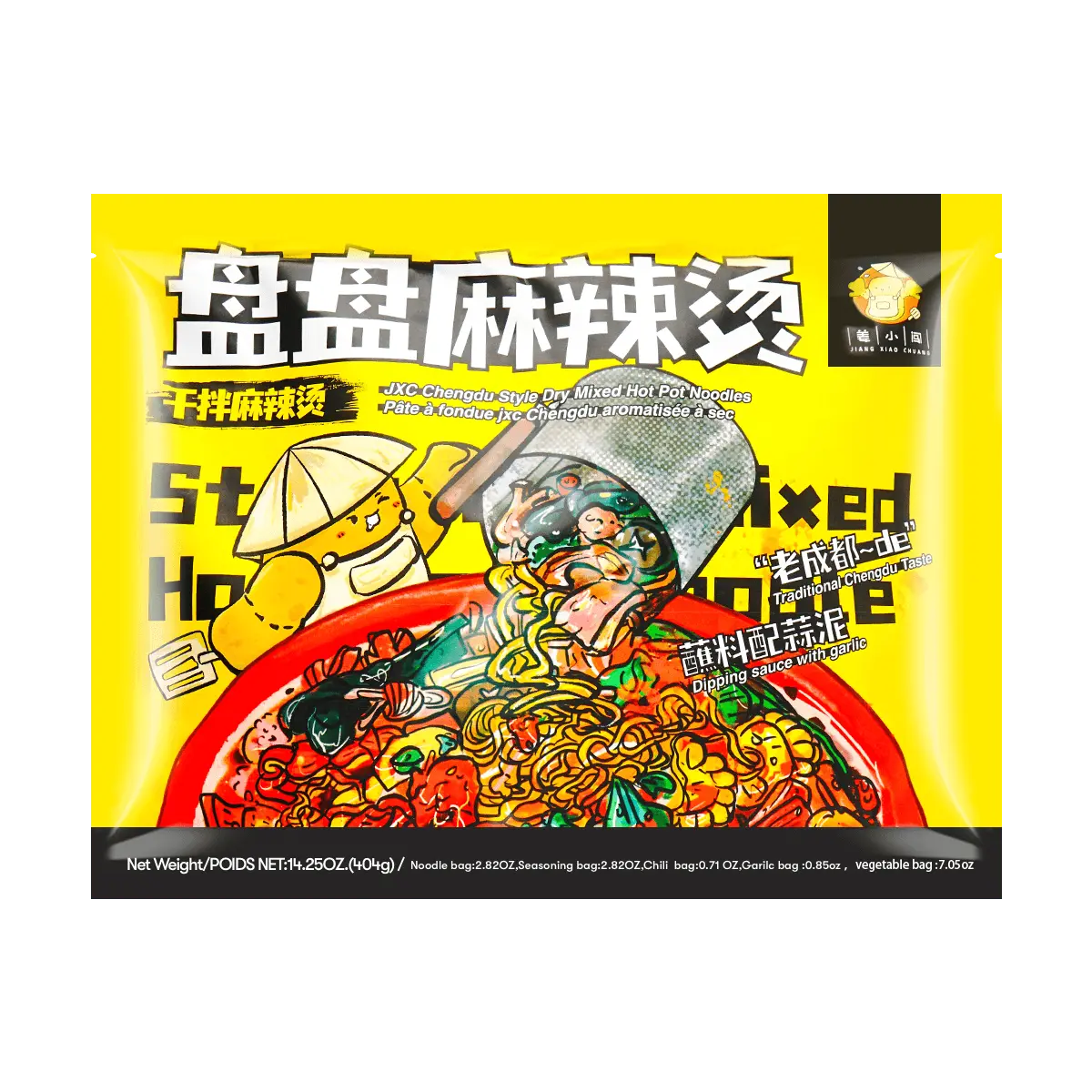JXC Old Chengdu Flavor Mala Tang Dry Mix Instant Noodles Spicy Numbing Hot Pot Snack 404g with Dipping Sauce & Garlic Paste
