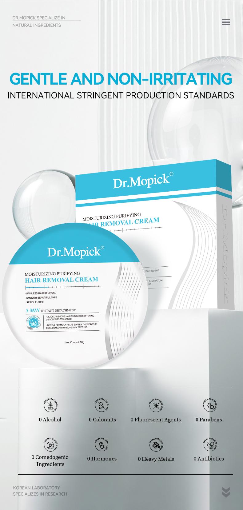 Dr.Mopick Korean 5-Minute Painless Hair Removal Cream, Gentle No-Stub Depilatory for Smooth Silky Skin, Fast Hair Remover for Body & Intimate Areas,
