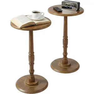 Small Side Table Living Room, Round Corner Table for Small Spaces Set of 2, Coffee Table with Solid Wood Pedestal Accent for Living Room, Corners, Bedroom, Bean Bag, Sofa Couch