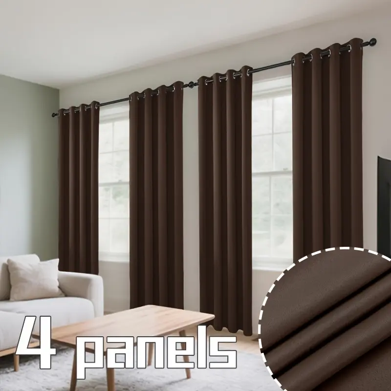 4-Panel Solid Blackout Curtain Panels, Double-Sided Same Color, Privacy Grommet Top, Noise-Reducing, Room Darkening Blackout Covers for Bedroom, Living Room, Study