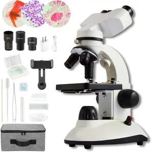 Compound Binocular Microscope for  Adults Students,40X-2000X,Microscope Kits for  Eduaction,Learning Kits(White/Black)