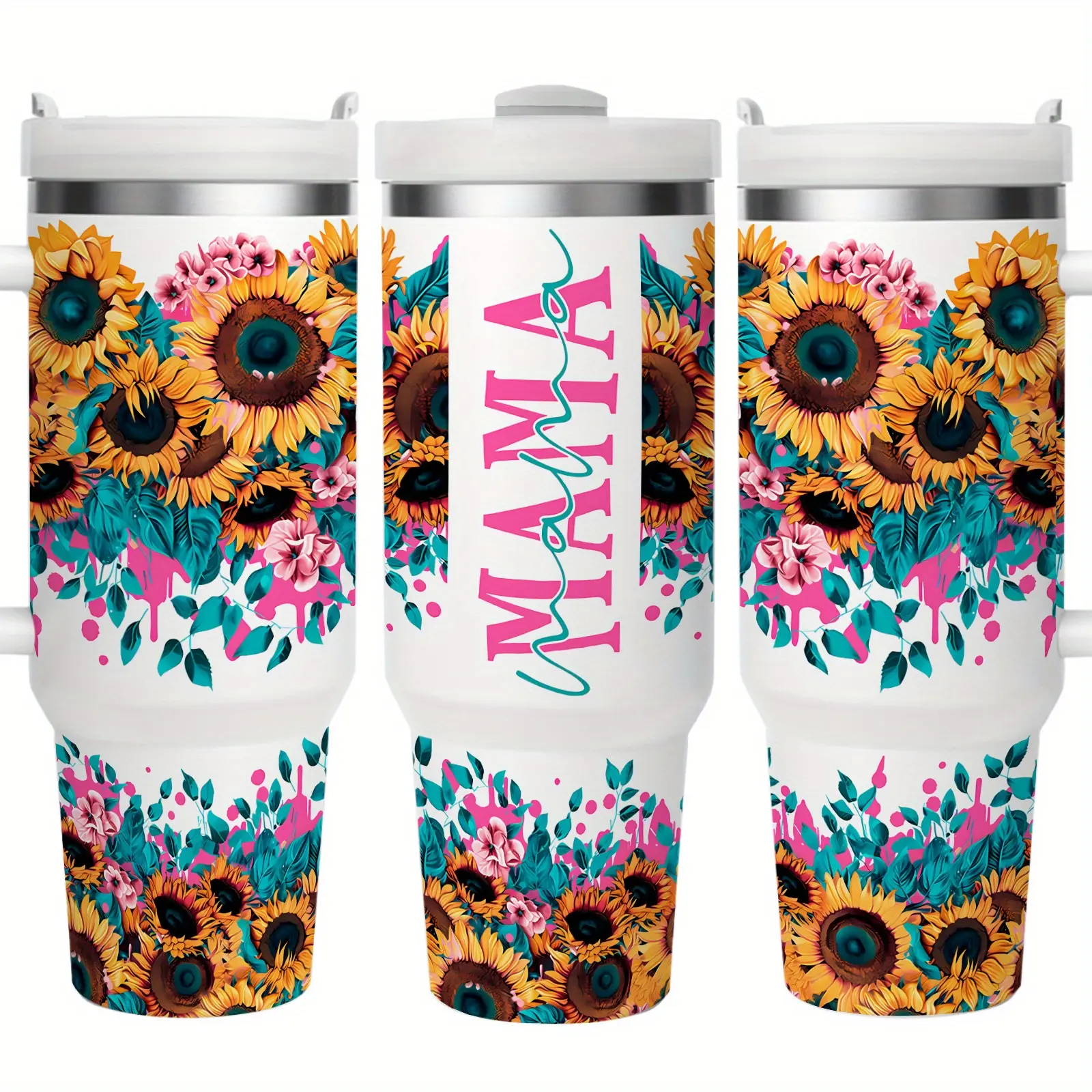 1 piece 40 oz Sunflower Mom vacuum insulated cup, 304 stainless steel, keeps cold for 24 hours, keeps hot for 12 hours, vacuum cup, insulated cup suitable as a Christmas gift, Sippy Cup Straw Sublimation Cup The Ordinary Water Bottle