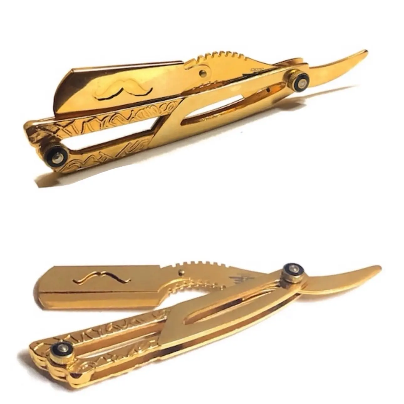 Black and Gold Heavy Duty Engraved Shaving Barber and Salon Straight Edge Razor - Easy Shaving -  Folding Razor