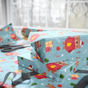 Festive Reindeer & Gingerbread Christmas Wrapping Paper - Holiday Gift Wrap Roll