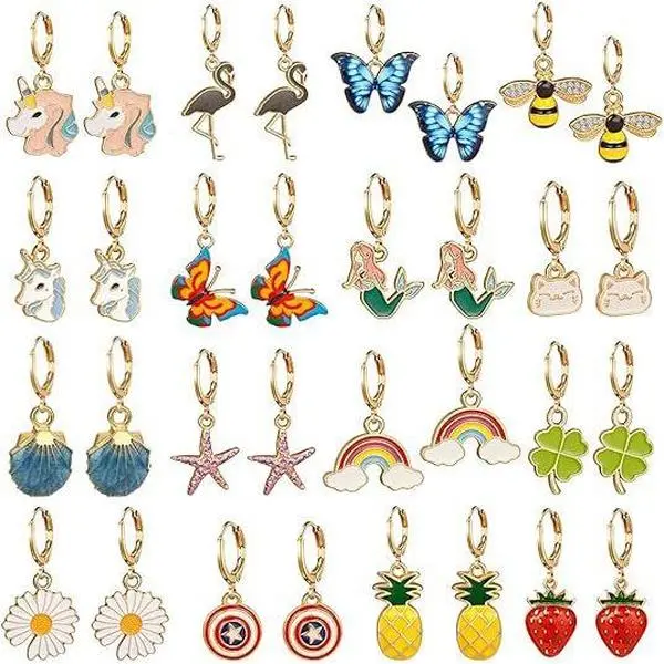 New cute animal, fruit, and butterfly ear clips for girls, multiple pairs of decorative accessories and pendants