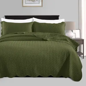 Queen Quilt Size (90" x 96") + 2 Pillow Shams (20" x 26"+ 2") - 3 Lightweight Microfiber Coverlet Embossed Quilt Bedspread (Olive)
