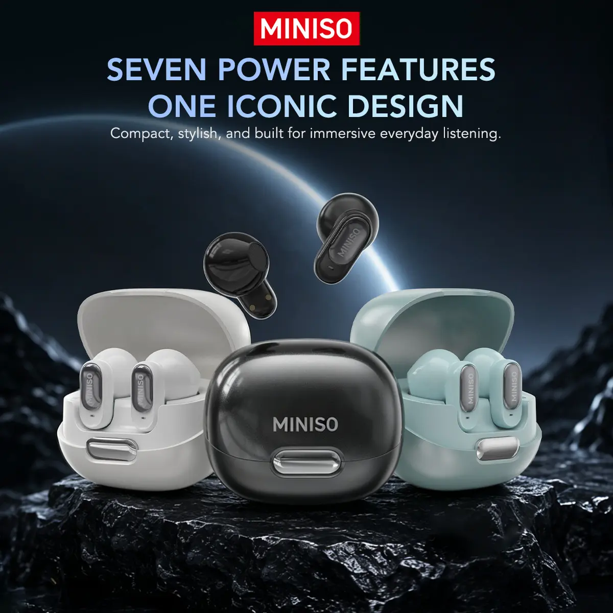 MINISO MS129 Wireless Noise Cancelling In-Ear Audio Earbuds, 38dB Active Noise Cancellation, Ultra Low Latency Gaming Mode, IPX5 Rated Sweat Resistant, 24H Long Playtime, Ergonomic Comfort Fit, Stable Connection for Sports, Work From Home, Bf