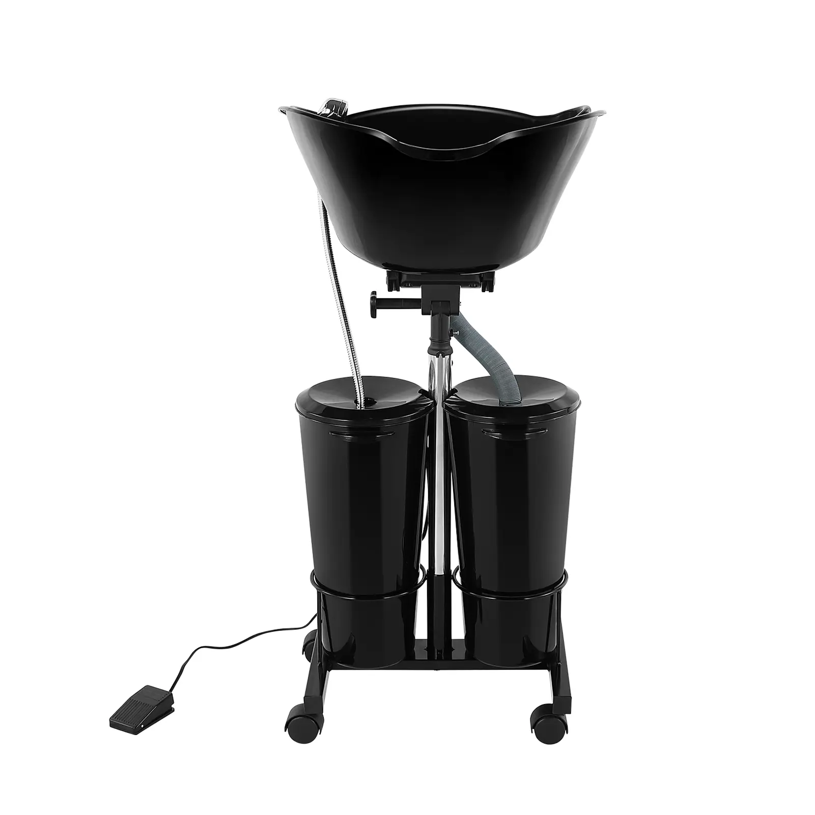 Portable Shampoo Bowl Unit Height Adjustable with 2 Bucket Hair Washing Station with Electric Pump and Drain Hoses, 270 Degree Rotation of Shampoo Basin Barber and Stylist Hair Salon Accessories