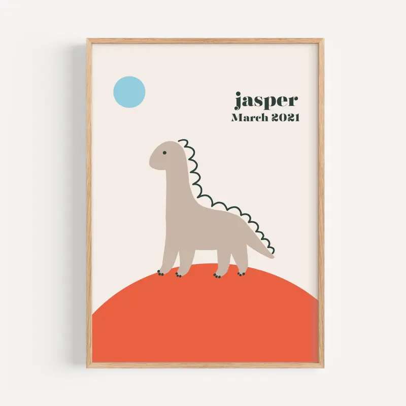 Custom Digital Print, Personalized Name Poster, Kids Birthdate Art, Retro Dinosaur Playroom Decor, Unique Toddler Gift