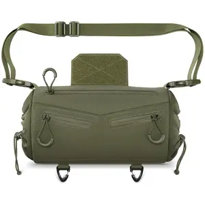 【】CVLIFE Hand Warmer Pouch with Hook & Loop, Portable Drop Hanger Waist Hand Muff for Skiing, Ice Fishing, Football, Camping, Adjustable Strap and Cuffs, 3 Pockets, Quick Release Buckles