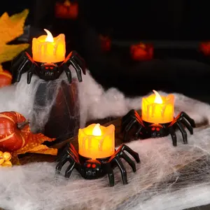 Spider Design Led Tea Light Candle, 6 Counts/set Battery Powered Halloween Flameless Candle Light, Decorative Light for Home Party Festival, Halloween Decor