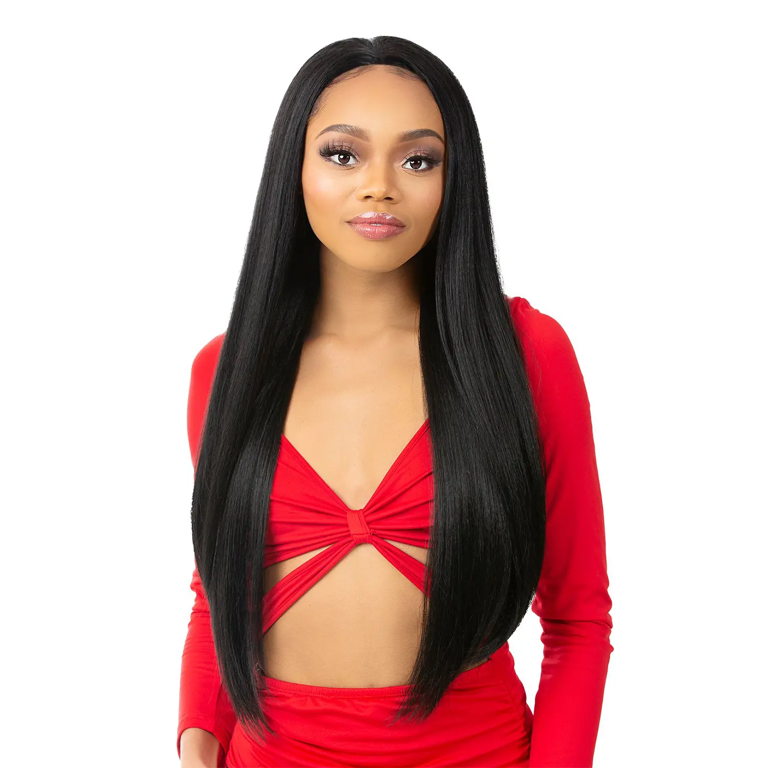 NUTIQUE HH BFF Veena Lace Front Wig, Long Straight Human Hair Blend for Women with a Natural Hairline and Center Part, Unisex, Human Blend