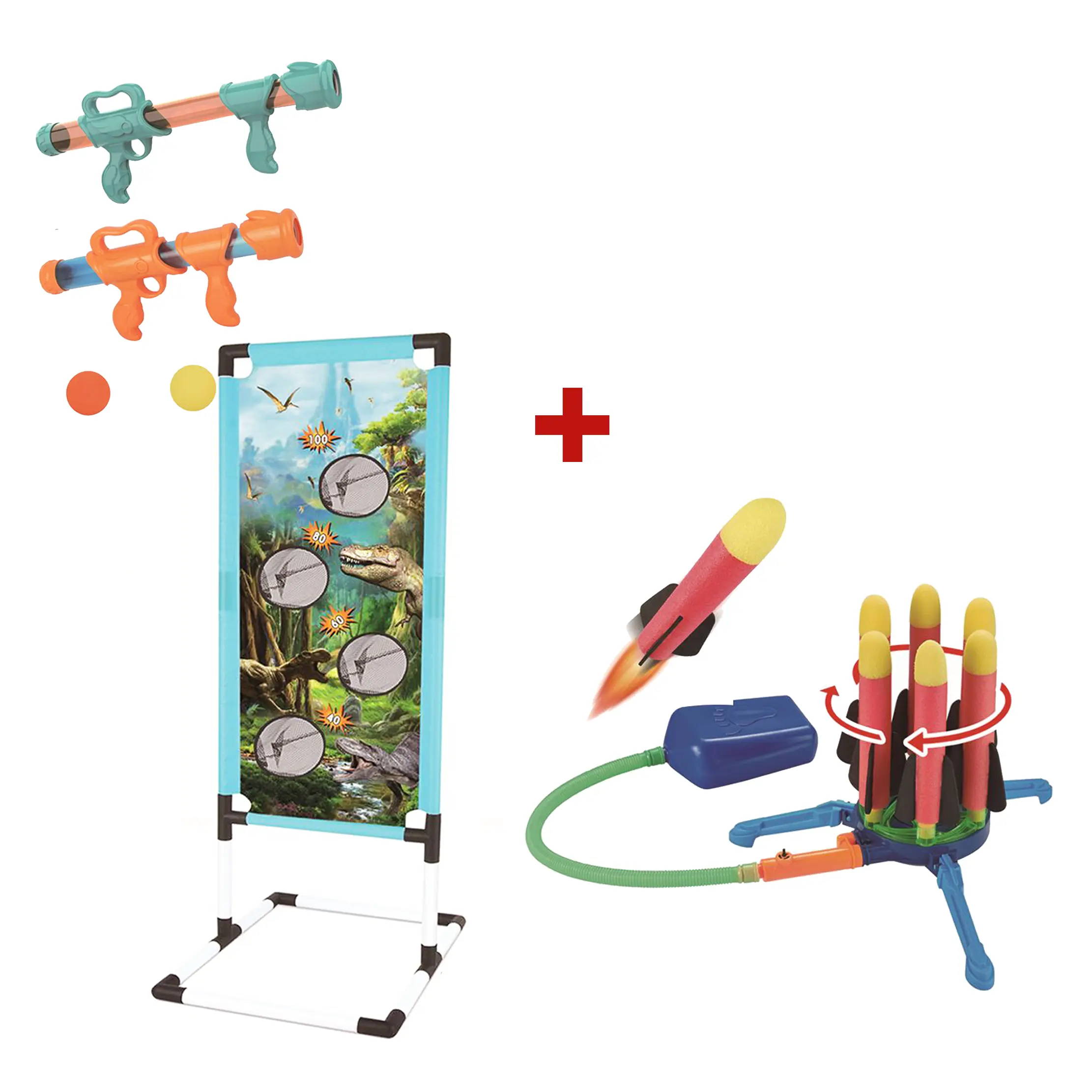 Children's Adventure Play Combo: Target Shooting & Rocket Launch Set | Children's Day Gifts | Portable for Indoor/Outdoor Use