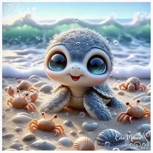 1 Set Diamond Painting Kit, Beach Design Cute Turtle, Round Acrylic Diamonds, Animals Theme, Full Drill Embroidery Art Craft, 7.87X7.87 Inches (8.27X8.27Cm) – Perfect for Beginners And Adults Alike! Ideal for Relaxation And Entertainment at Home