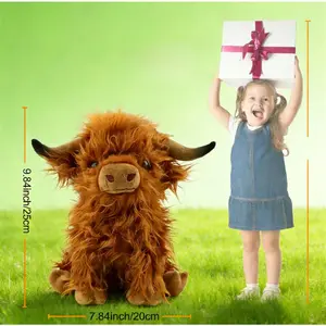 Kyloe Highland Cow Plush Toy, 25cm, Realistic Soft and Cute Farm Toy Plush Pillow, Stress Relief Toy, Anxiety Relief, Sensory Play, Children's and Adults' Room Decoration Gift, Birthday Gift, Halloween Gift