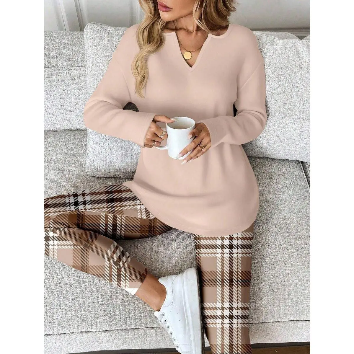 2pcs/Set Women Long Sleeve T-Shirt And Leggings,/Winter Work From Home  Outfit Comfortable Outfits For Women 2 Piece Lounge Sets Woman Lounge Wear  Breakfast Outfits For Women - TikTok Shop