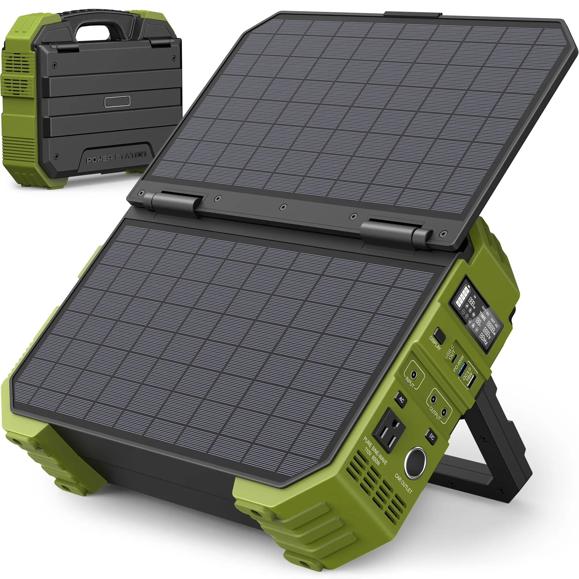 1000W Solar Generator with Built-in Panel, 614Wh LiFePO4 Battery, Portable Power Station for Camping & Emergency