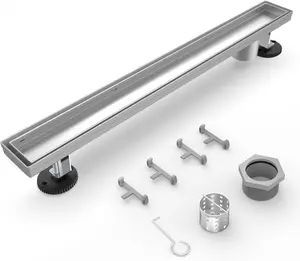 Linear Shower Drain, Offset Side Outlet, 304 Stainless Steel Rectangular Floor Drain, Removable Tile Insert Grate, Hair Catcher, Bathroom Drain, Durable Shower Drain, Easy Install Drain, High-Quality Floor Drain